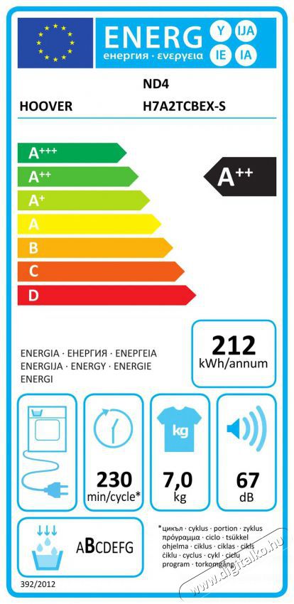 Hoover ND4 H7A2TCBEX-S H-DRY 500 SLIM H&aacute;ztart&aacute;s / Otthon / K&uuml;lt&eacute;r - Mos&oacute;g&eacute;p / sz&aacute;r&iacute;t&oacute;g&eacute;p - Sz&aacute;r&iacute;t&oacute;g&eacute;p - 504497