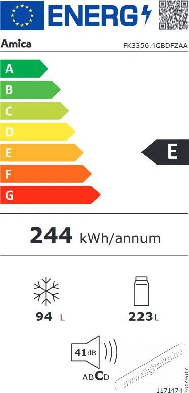 Amica FK3356.4GBDFZAA Konyhai term&eacute;kek - Hűtő, fagyaszt&oacute; (szabadon&aacute;ll&oacute;) - Alulfagyaszt&oacute;s kombin&aacute;lt hűtő - 509440