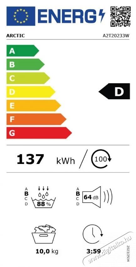 ARCTIC A2T20233W hőszivatty&uacute;s sz&aacute;r&iacute;t&oacute;g&eacute;p, 10 kg, 15 program, gőzfriss&iacute;t&eacute;s, D energiaoszt&aacute;ly, feh&eacute;r H&aacute;ztart&aacute;s / Otthon / K&uuml;lt&eacute;r - Mos&oacute;g&eacute;p / sz&aacute;r&iacute;t&oacute;g&eacute;p - Sz&aacute;r&iacute;t&oacute;g&eacute;p - 536015