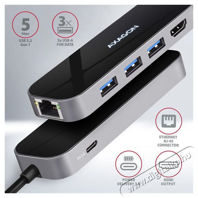 Axagon HMC-6GL SUPERSPEED USB-C COMBO 6IN1 HUB Iroda &eacute;s sz&aacute;m&iacute;t&aacute;stechnika - Notebook kieg&eacute;sz&iacute;tő - USB hub / eloszt&oacute; - 392361