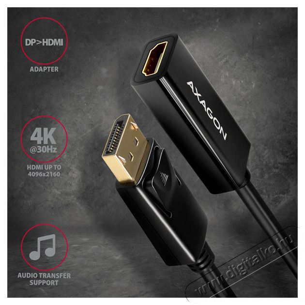 Axagon RVD-HI14N DisplayPort - HDMI 1.4 4K/30Hz adapter Tv kieg&eacute;sz&iacute;tők - K&aacute;bel / csatlakoz&oacute; - Mini DisplayPort k&aacute;bel - 392495