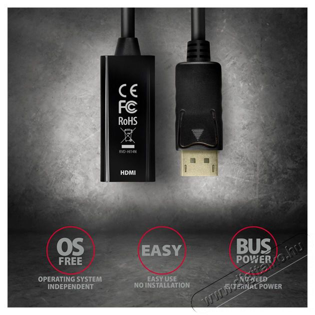 Axagon RVD-HI14N DisplayPort - HDMI 1.4 4K/30Hz adapter Tv kieg&eacute;sz&iacute;tők - K&aacute;bel / csatlakoz&oacute; - Mini DisplayPort k&aacute;bel - 392495