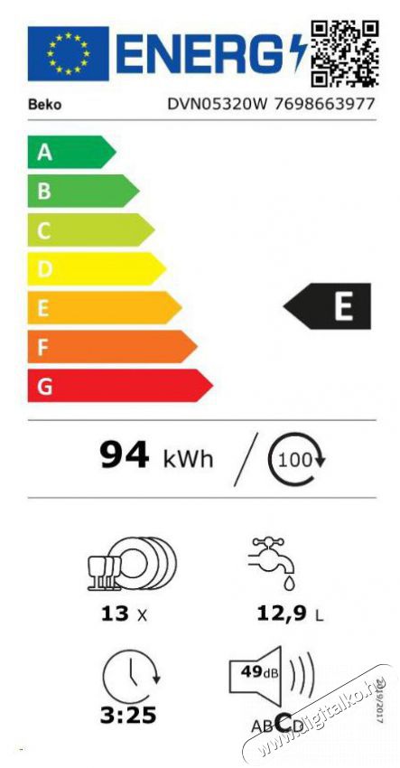 Beko DVN-05320 W Mosogat&oacute;g&eacute;p Konyhai term&eacute;kek - Mosogat&oacute;g&eacute;p - Norm&aacute;l (60cm) szabadon&aacute;ll&oacute; mosogat&oacute;g&eacute;p - 381348