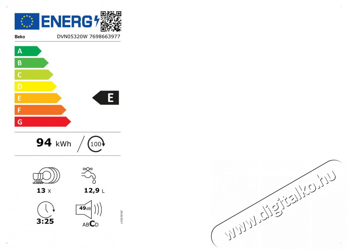 Beko DVN-05320 W Mosogat&oacute;g&eacute;p Konyhai term&eacute;kek - Mosogat&oacute;g&eacute;p - Norm&aacute;l (60cm) szabadon&aacute;ll&oacute; mosogat&oacute;g&eacute;p - 381348