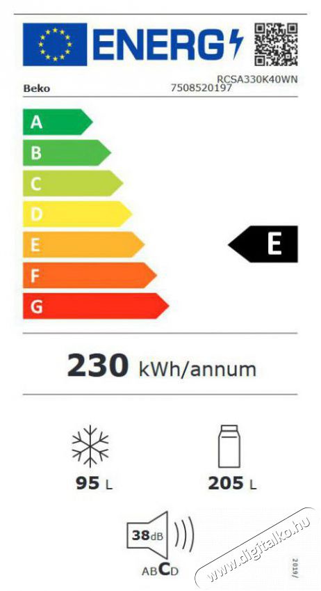 Beko RCSA330K40WN alulfagyaszt&oacute;s hűtő Konyhai term&eacute;kek - Hűtő, fagyaszt&oacute; (szabadon&aacute;ll&oacute;) - Alulfagyaszt&oacute;s kombin&aacute;lt hűtő - 499658
