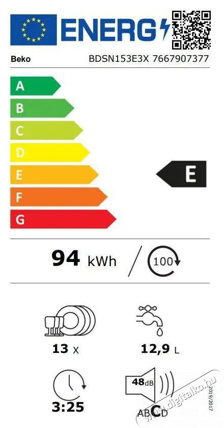 Beko BDSN153E3X be&eacute;p&iacute;thető mosogat&oacute;g&eacute;p Konyhai term&eacute;kek - Mosogat&oacute;g&eacute;p - Norm&aacute;l (60cm) be&eacute;p&iacute;thető mosogat&oacute;g&eacute;p - 499762