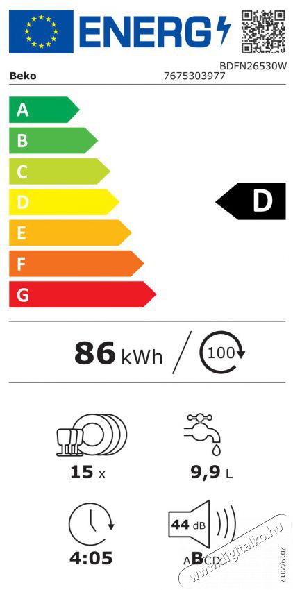 Beko BDFN26530W mosogat&oacute;g&eacute;p Konyhai term&eacute;kek - Mosogat&oacute;g&eacute;p - Norm&aacute;l (60cm) szabadon&aacute;ll&oacute; mosogat&oacute;g&eacute;p - 503134