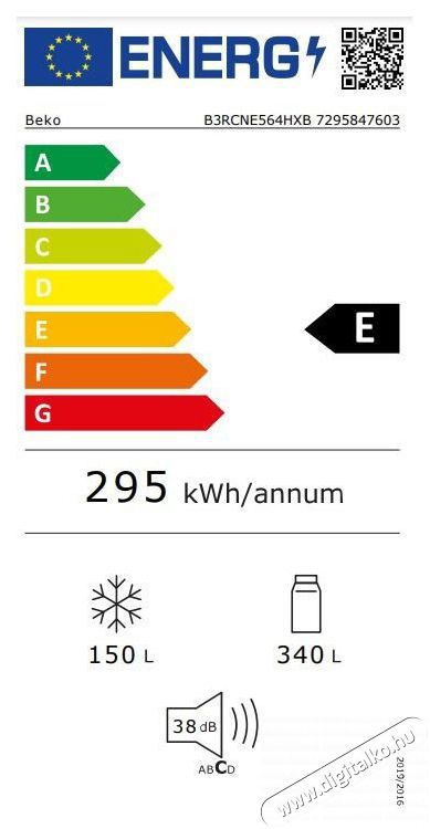 Beko B3RCNE564HXB Konyhai term&eacute;kek - Hűtő, fagyaszt&oacute; (szabadon&aacute;ll&oacute;) - Alulfagyaszt&oacute;s kombin&aacute;lt hűtő - 509473