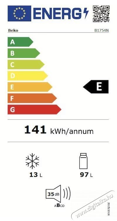 Beko B1754N, Be&eacute;p&iacute;thető hűtő, 110 l, &Aacute;ll&iacute;that&oacute; polcok, &Aacute;ll&iacute;that&oacute; termoszt&aacute;t, XXL Palacktart&oacute;, Z&ouml;lds&eacute;g &eacute;s gy&uuml;m&ouml;lcs doboz, Fagyaszt&oacute;, E energiaoszt&aacute;ly, M 86,6 cm Konyhai term&eacute;kek - Hűtő, fagyaszt&oacute; (szabadon&aacute;ll&oacute;) - Mini hűtő / minib&aacute;r - 532956