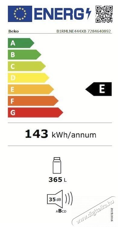 Beko B1RMLNE444XB, Egyajt&oacute;s hűtő, 365 l, No Frost, AeroFlow, LED vil&aacute;g&iacute;t&aacute;s, E energiaoszt&aacute;ly, M 186,5 cm, Ez&uuml;st Konyhai term&eacute;kek - Hűtő, fagyaszt&oacute; (szabadon&aacute;ll&oacute;) - Fagyaszt&oacute; n&eacute;lk&uuml;li hűtő - 532958