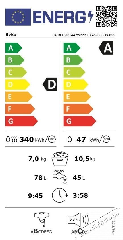 Beko B7DFT6105447WBPBES mos&oacute;- sz&aacute;r&iacute;t&oacute;g&eacute;p, SteamCure, 10.5/7 kg, 1400RPM, HomeWhiz, D energiaoszt&aacute;ly, Feh&eacute;r H&aacute;ztart&aacute;s / Otthon / K&uuml;lt&eacute;r - Mos&oacute;g&eacute;p / sz&aacute;r&iacute;t&oacute;g&eacute;p - Mos&oacute;-sz&aacute;r&iacute;t&oacute;g&eacute;p - 536101