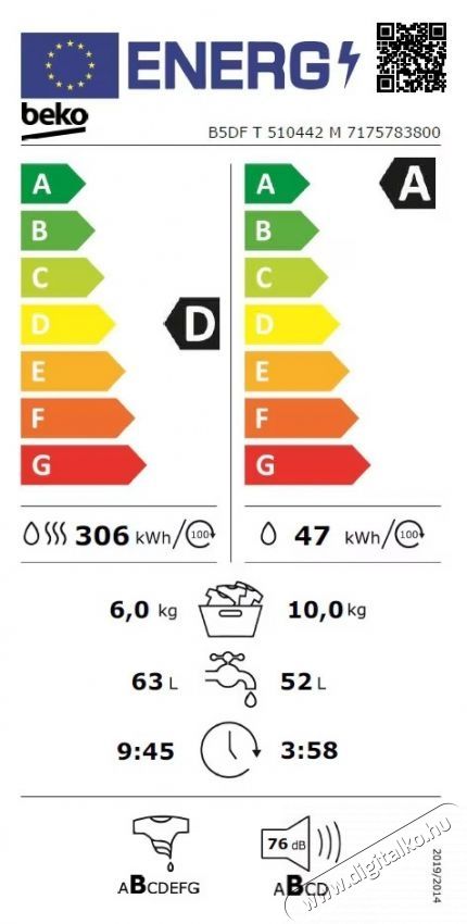 Beko B5DFT510442M Mos&oacute;g&eacute;p sz&aacute;r&iacute;t&oacute;val, 10 kg mos&aacute;s, 6 kg sz&aacute;r&iacute;t&aacute;s, A energiaoszt&aacute;ly, 1400 RPM, ProSmart Inverter motor, HomeWhiz, SteamCure, UltraFast, AddXtra, Sz&uuml;rke H&aacute;ztart&aacute;s / Otthon / K&uuml;lt&eacute;r - Mos&oacute;g&eacute;p / sz&aacute;r&iacute;t&oacute;g&eacute;p - El&ouml;lt&ouml;ltős norm&aacute;l (60cm-ig) mos&oacute;g&eacute;p - 536092