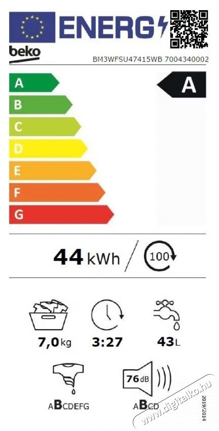 Beko mos&oacute;g&eacute;p BM3WFSU47415WB, 7 kg, 1400 ford., A energiaoszt&aacute;ly, Motor ProSmart Inverter, SteamCure, AddXtra, EnergySpin, Coldwash, Feh&eacute;r H&aacute;ztart&aacute;s / Otthon / K&uuml;lt&eacute;r - Mos&oacute;g&eacute;p / sz&aacute;r&iacute;t&oacute;g&eacute;p - El&ouml;lt&ouml;ltős norm&aacute;l (60cm-ig) mos&oacute;g&eacute;p - 536093