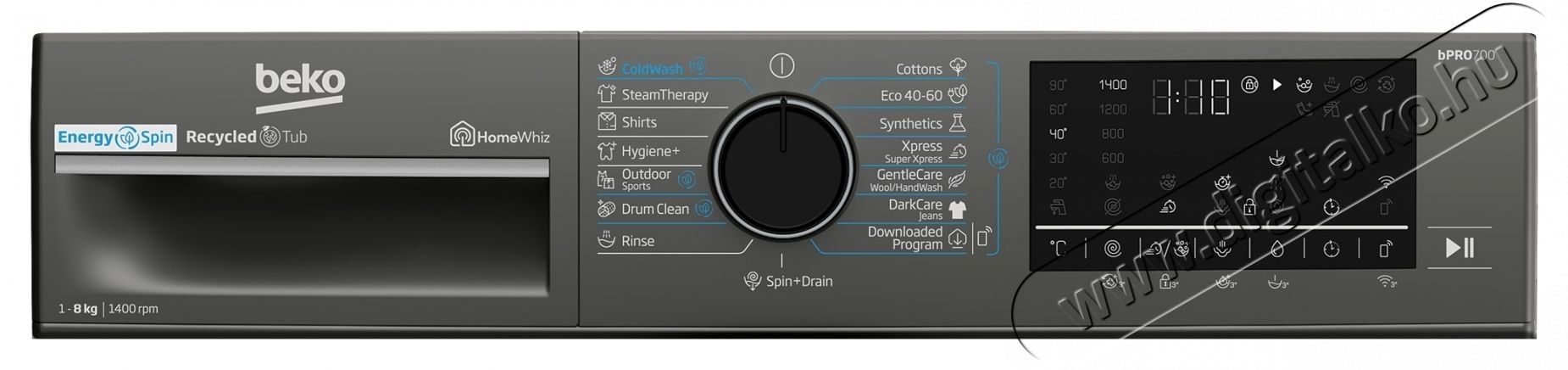 Beko B7WFU68418MB2 ES mos&oacute;g&eacute;p, 8 kg, 1400 fordulat/perc, A energiaoszt&aacute;ly, EnergySpin, SteamCure, Wi-Fi, Sz&uuml;rke H&aacute;ztart&aacute;s / Otthon / K&uuml;lt&eacute;r - Mos&oacute;g&eacute;p / sz&aacute;r&iacute;t&oacute;g&eacute;p - El&ouml;lt&ouml;ltős norm&aacute;l (60cm-ig) mos&oacute;g&eacute;p - 536124