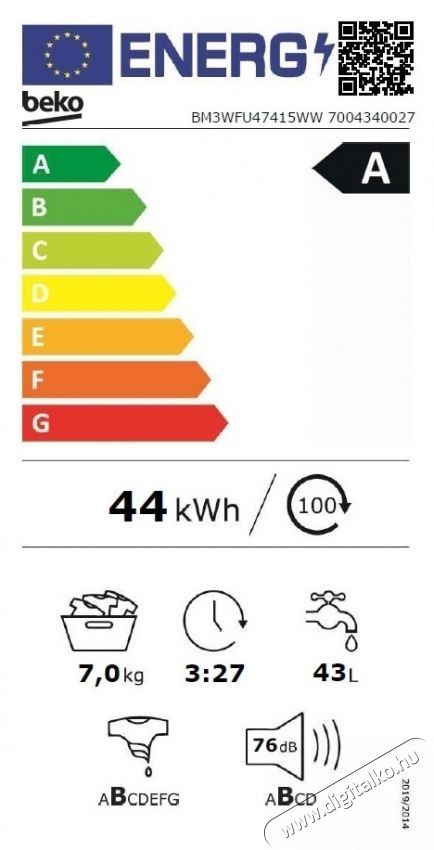 Beko BM3WFU47415WW mos&oacute;g&eacute;p, 7kg, 1400 RPM, ProSmart Inverter motor, Recycled Tub, Hygiene+, SteamCure, AddXtra, Feh&eacute;r H&aacute;ztart&aacute;s / Otthon / K&uuml;lt&eacute;r - Mos&oacute;g&eacute;p / sz&aacute;r&iacute;t&oacute;g&eacute;p - El&ouml;lt&ouml;ltős norm&aacute;l (60cm-ig) mos&oacute;g&eacute;p - 536125
