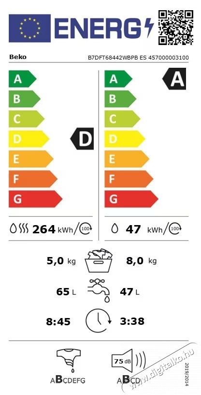 Beko B7DFT68442WBPB mos&oacute;- sz&aacute;r&iacute;t&oacute;g&eacute;p, EnergySpin, 8/5 kg, 1400RPM, HomeWhiz, D energiaoszt&aacute;ly, Feh&eacute;r H&aacute;ztart&aacute;s / Otthon / K&uuml;lt&eacute;r - Mos&oacute;g&eacute;p / sz&aacute;r&iacute;t&oacute;g&eacute;p - Mos&oacute;-sz&aacute;r&iacute;t&oacute;g&eacute;p - 536130