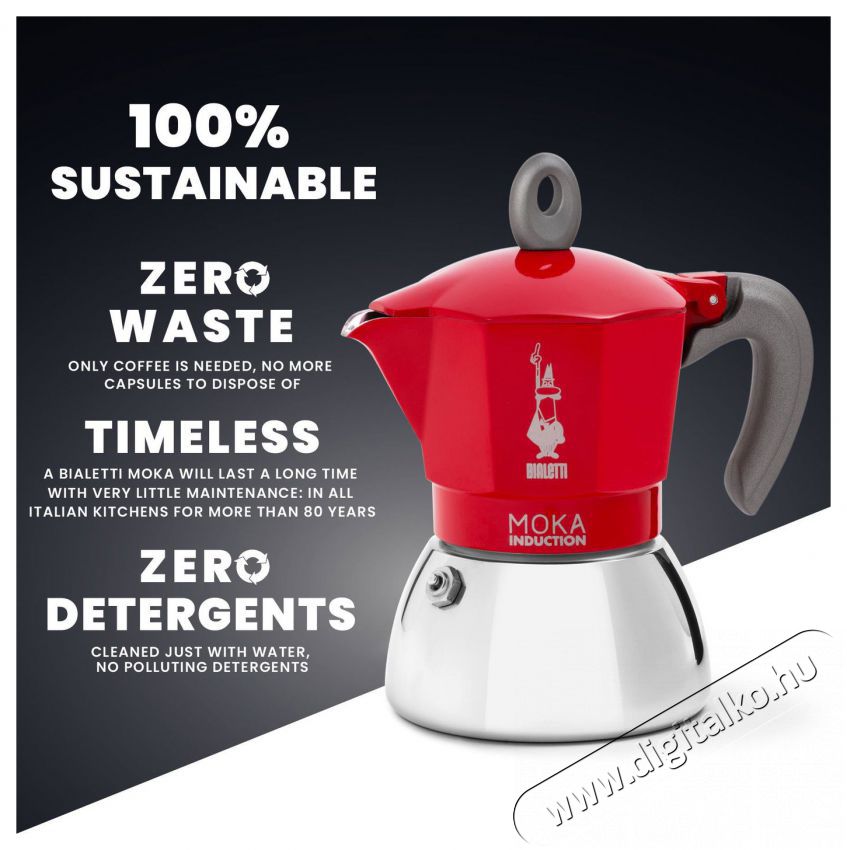 Bialetti Moka 6946 Induction Indukci&oacute;s 6 szem&eacute;lyes kotyog&oacute;s k&aacute;v&eacute;főző - piros Konyhai term&eacute;kek - K&aacute;v&eacute;főző / k&aacute;v&eacute;&ouml;rlő / kieg&eacute;sz&iacute;tő - Kotyog&oacute; k&aacute;v&eacute;főző - 524350