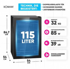 Bomann KSG 7290 fekete italhűtő Konyhai term&eacute;kek - Hűtő, fagyaszt&oacute; (szabadon&aacute;ll&oacute;) - Mini hűtő / minib&aacute;r - 503882