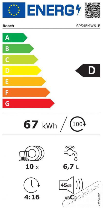 Bosch SPS4EMW61E Serie 4 Konyhai term&eacute;kek - Mosogat&oacute;g&eacute;p - Keskeny (45cm-ig) szabadon&aacute;ll&oacute; mosogat&oacute;g&eacute;p - 515255