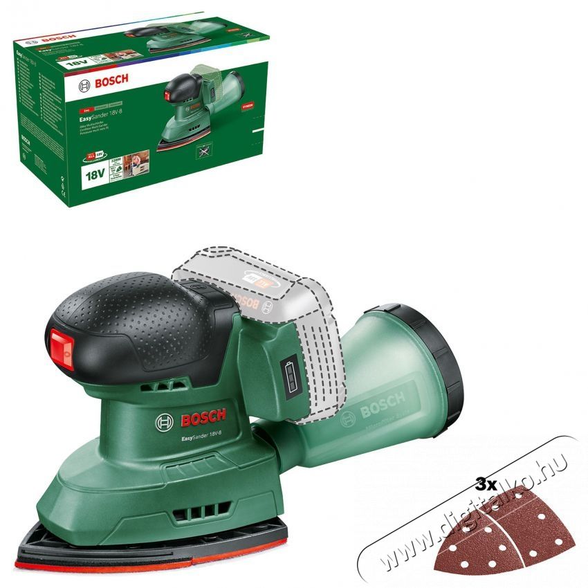 Bosch EasySander 18V-8 - akku &eacute;s t&ouml;ltő n&eacute;lk&uuml;l, karton (0.603.3E3.000) csiszol&oacute; g&eacute;p H&aacute;ztart&aacute;s / Otthon / K&uuml;lt&eacute;r - Szersz&aacute;m - Csiszol&oacute; g&eacute;p - 523106