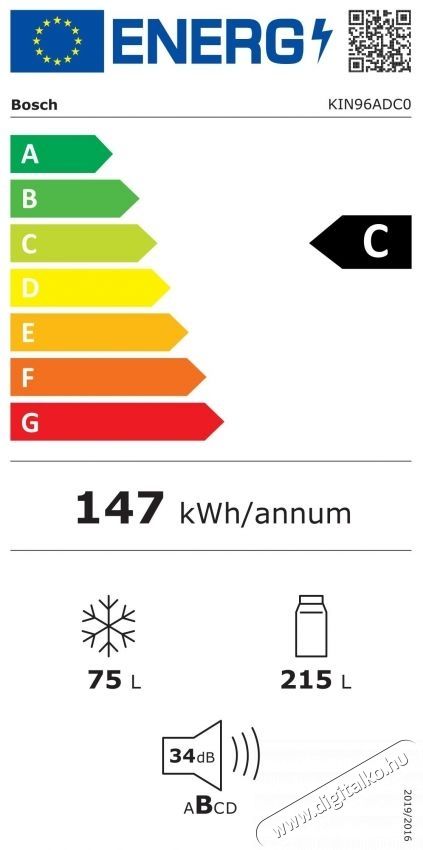Bosch KIN96ADC0 be&eacute;p&iacute;thető kombin&aacute;lt hűtőszekr&eacute;ny Konyhai term&eacute;kek - Hűtő, fagyaszt&oacute; (be&eacute;p&iacute;thető) - Alulfagyaszt&oacute;s kombin&aacute;lt hűtő - 539040
