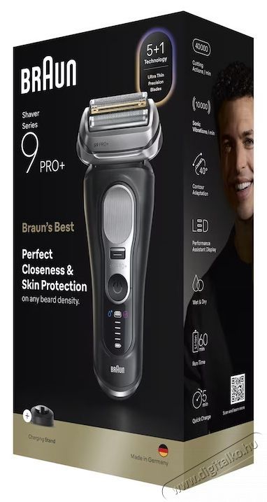 BRAUN Series 9 PRO+ 9610S elektromos borotva, 5+1 ultrav&eacute;kony prec&iacute;zi&oacute;s penge, Pro Sensoadapt, Ak&aacute;r 60 perc akkumul&aacute;tor-&uuml;zemidő, T&ouml;ltő&aacute;llv&aacute;ny, Nedves/sz&aacute;raz haszn&aacute;latra, Fekete Sz&eacute;ps&eacute;g&aacute;pol&aacute;s / Eg&eacute;szs&eacute;g - Szőrtelen&iacute;tő / borotva - F&eacute;rfi borotva - 536277