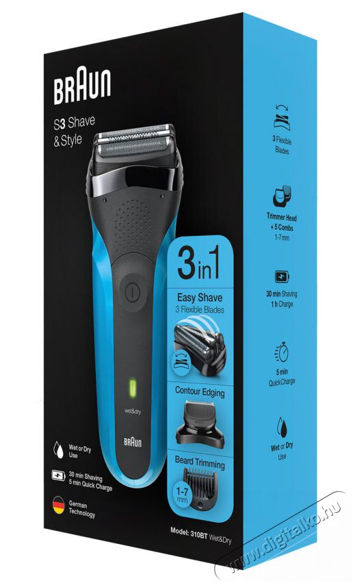 BRAUN 310BT WD borotva - k&eacute;k &eacute;s fekete Sz&eacute;ps&eacute;g&aacute;pol&aacute;s / Eg&eacute;szs&eacute;g - Szőrtelen&iacute;tő / borotva - F&eacute;rfi borotva - 361659