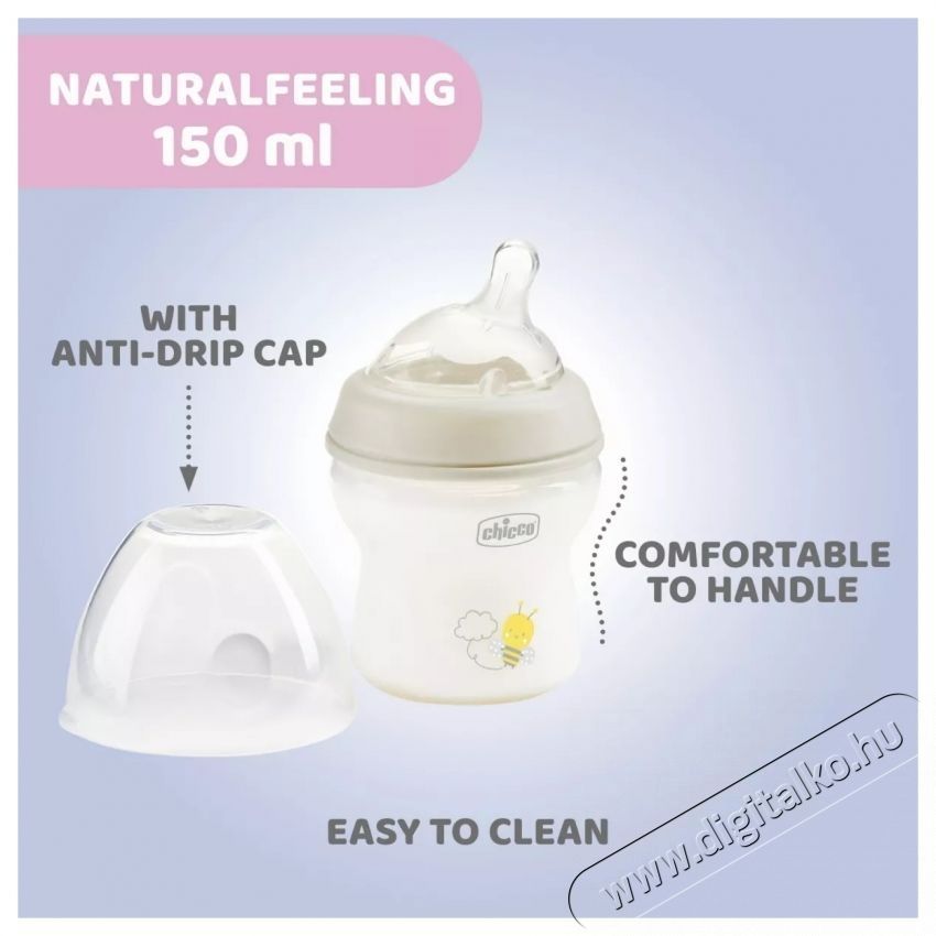 Chicco Natural Feeling PP cumis&uuml;veg szilikon cumival, 150 ml, Uniszex, 0 h&oacute;nap+, 0% BPA Sz&eacute;ps&eacute;g&aacute;pol&aacute;s / Eg&eacute;szs&eacute;g - Baba mama term&eacute;k - Cumis&uuml;veg / cumi / etet&eacute;s kieg&eacute;sz&iacute;tő - 533165