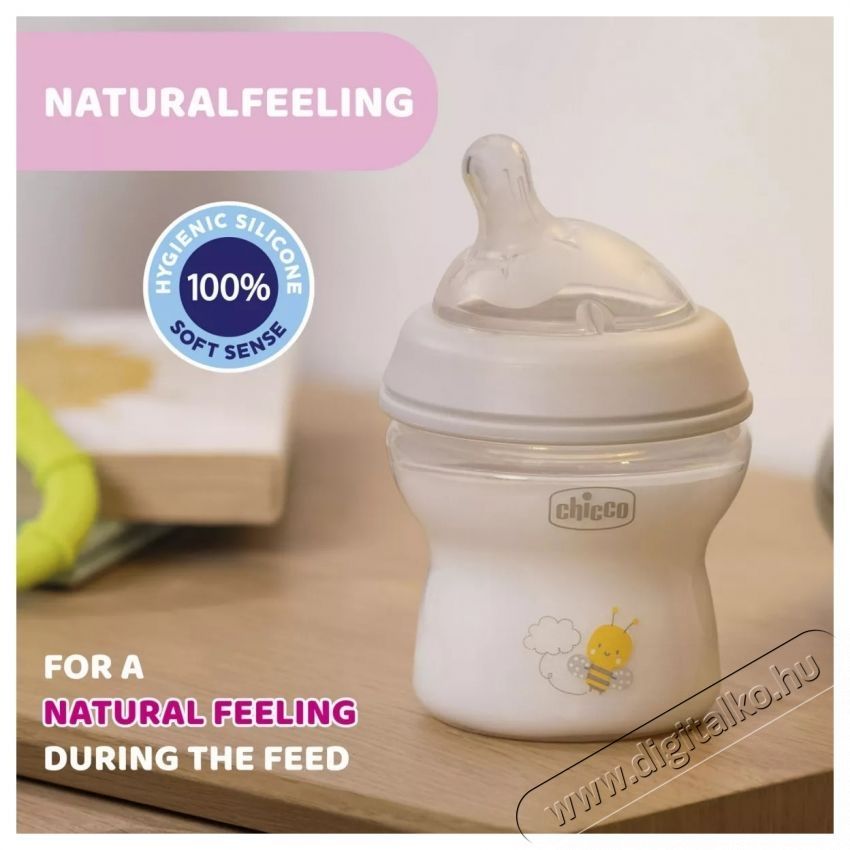 Chicco Natural Feeling PP cumis&uuml;veg szilikon cumival, 150 ml, Uniszex, 0 h&oacute;nap+, 0% BPA Sz&eacute;ps&eacute;g&aacute;pol&aacute;s / Eg&eacute;szs&eacute;g - Baba mama term&eacute;k - Cumis&uuml;veg / cumi / etet&eacute;s kieg&eacute;sz&iacute;tő - 533165