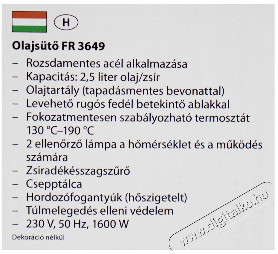 Clatronic FR 3649 Olajs&uuml;tő Konyhai term&eacute;kek - Konyhai kisg&eacute;p (s&uuml;t&eacute;s / főz&eacute;s / hűt&eacute;s / &eacute;telk&eacute;sz&iacute;t&eacute;s) - Olajs&uuml;tő - 360539