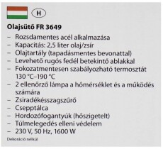 Clatronic FR 3649 Olajs&uuml;tő Konyhai term&eacute;kek - Konyhai kisg&eacute;p (s&uuml;t&eacute;s / főz&eacute;s / hűt&eacute;s / &eacute;telk&eacute;sz&iacute;t&eacute;s) - Olajs&uuml;tő - 360539