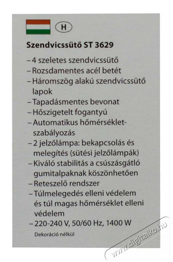 Clatronic ST 3629 szendvicss&uuml;tő Konyhai term&eacute;kek - Konyhai kisg&eacute;p (s&uuml;t&eacute;s / főz&eacute;s / hűt&eacute;s / &eacute;telk&eacute;sz&iacute;t&eacute;s) - Melegszendvics / gofri s&uuml;tő - 322166