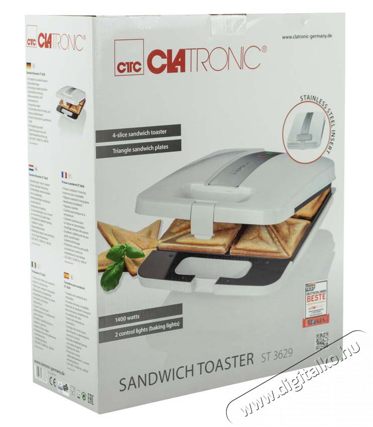 Clatronic ST 3629 szendvicss&uuml;tő Konyhai term&eacute;kek - Konyhai kisg&eacute;p (s&uuml;t&eacute;s / főz&eacute;s / hűt&eacute;s / &eacute;telk&eacute;sz&iacute;t&eacute;s) - Melegszendvics / gofri s&uuml;tő - 322166