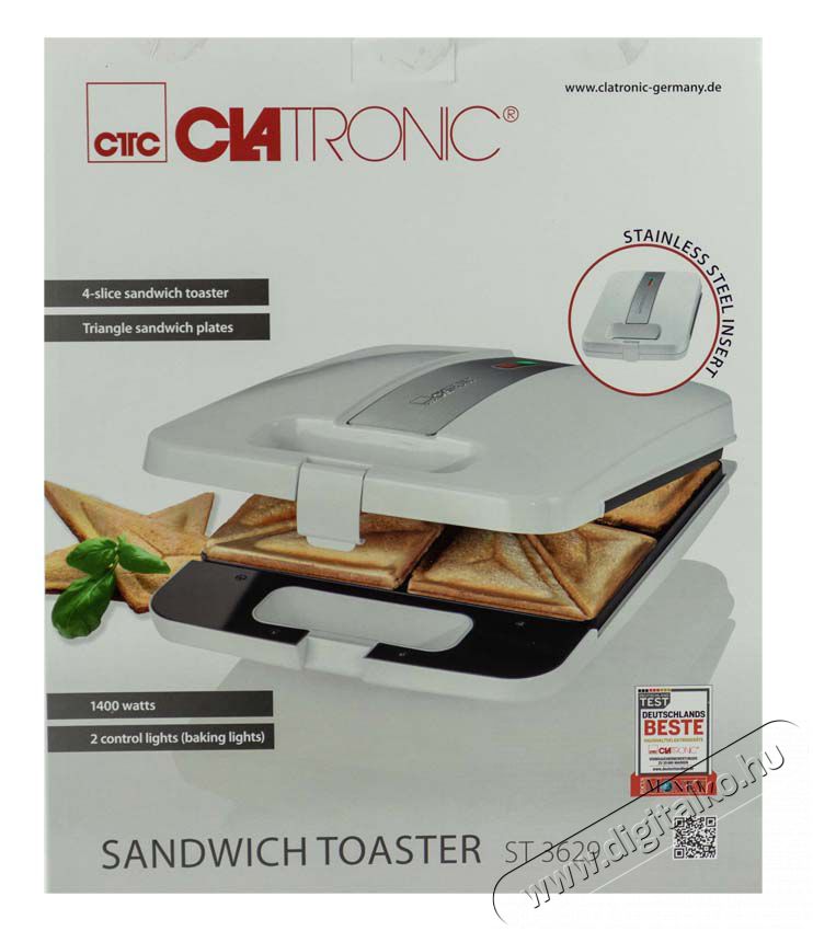Clatronic ST 3629 szendvicss&uuml;tő Konyhai term&eacute;kek - Konyhai kisg&eacute;p (s&uuml;t&eacute;s / főz&eacute;s / hűt&eacute;s / &eacute;telk&eacute;sz&iacute;t&eacute;s) - Melegszendvics / gofri s&uuml;tő - 322166