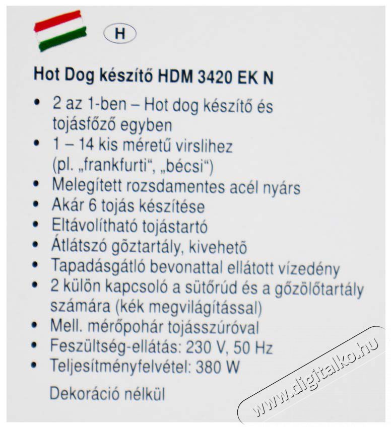 Clatronic HDM 3420 Hotdog k&eacute;sz&iacute;tő Konyhai term&eacute;kek - Konyhai kisg&eacute;p (s&uuml;t&eacute;s / főz&eacute;s / hűt&eacute;s / &eacute;telk&eacute;sz&iacute;t&eacute;s) - Konyhai k&uuml;l&ouml;nlegess&eacute;g - 360542