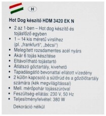 Clatronic HDM 3420 Hotdog k&eacute;sz&iacute;tő Konyhai term&eacute;kek - Konyhai kisg&eacute;p (s&uuml;t&eacute;s / főz&eacute;s / hűt&eacute;s / &eacute;telk&eacute;sz&iacute;t&eacute;s) - Konyhai k&uuml;l&ouml;nlegess&eacute;g - 360542