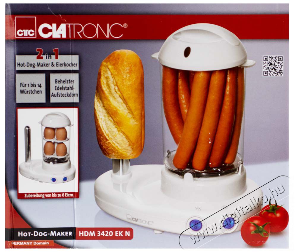 Clatronic HDM 3420 Hotdog k&eacute;sz&iacute;tő Konyhai term&eacute;kek - Konyhai kisg&eacute;p (s&uuml;t&eacute;s / főz&eacute;s / hűt&eacute;s / &eacute;telk&eacute;sz&iacute;t&eacute;s) - Konyhai k&uuml;l&ouml;nlegess&eacute;g - 360542