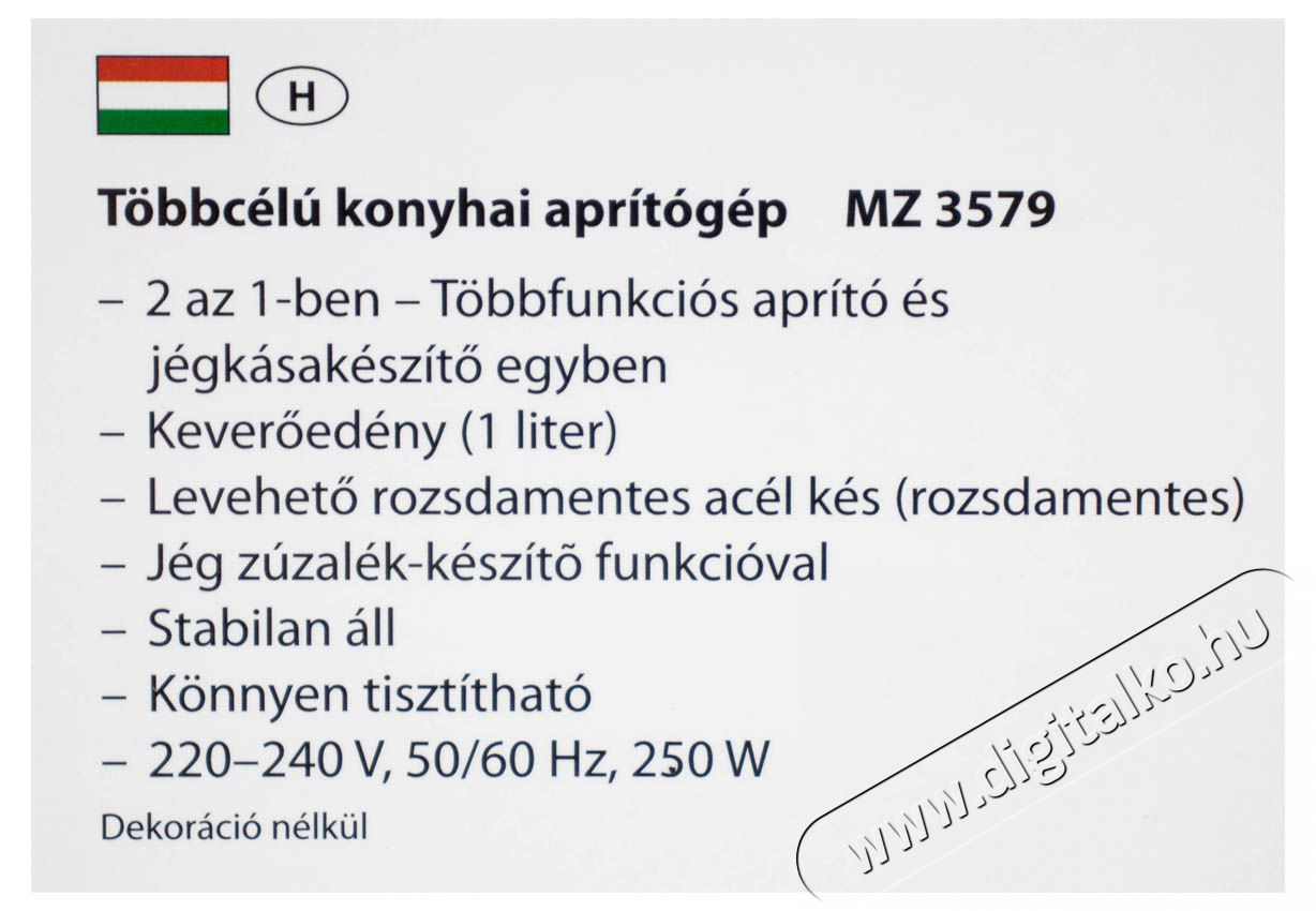Clatronic MZ3579 apr&iacute;t&oacute; - feh&eacute;r Konyhai term&eacute;kek - Konyhai kisg&eacute;p (elők&eacute;sz&iacute;t&eacute;s / feldolgoz&aacute;s) - Apr&iacute;t&oacute; / dar&aacute;l&oacute; - 322146