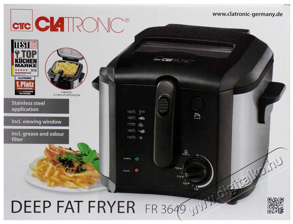 Clatronic FR 3649 Olajs&uuml;tő Konyhai term&eacute;kek - Konyhai kisg&eacute;p (s&uuml;t&eacute;s / főz&eacute;s / hűt&eacute;s / &eacute;telk&eacute;sz&iacute;t&eacute;s) - Olajs&uuml;tő - 360539
