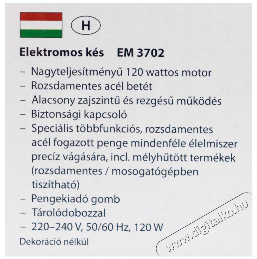 Clatronic EM 3702 Elektromos k&eacute;s - fekete-inox Konyhai term&eacute;kek - Konyhai kisg&eacute;p (elők&eacute;sz&iacute;t&eacute;s / feldolgoz&aacute;s) - Elektromos k&eacute;s - 360535