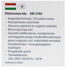 Clatronic EM 3702 Elektromos k&eacute;s - fekete-inox Konyhai term&eacute;kek - Konyhai kisg&eacute;p (elők&eacute;sz&iacute;t&eacute;s / feldolgoz&aacute;s) - Elektromos k&eacute;s - 360535