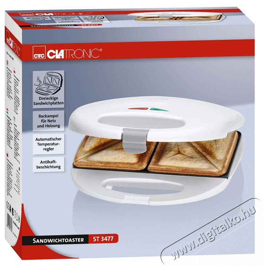 Clatronic ST 3477 szendvics s&uuml;tő - feh&eacute;r Konyhai term&eacute;kek - Konyhai kisg&eacute;p (s&uuml;t&eacute;s / főz&eacute;s / hűt&eacute;s / &eacute;telk&eacute;sz&iacute;t&eacute;s) - Melegszendvics / gofri s&uuml;tő - 347930
