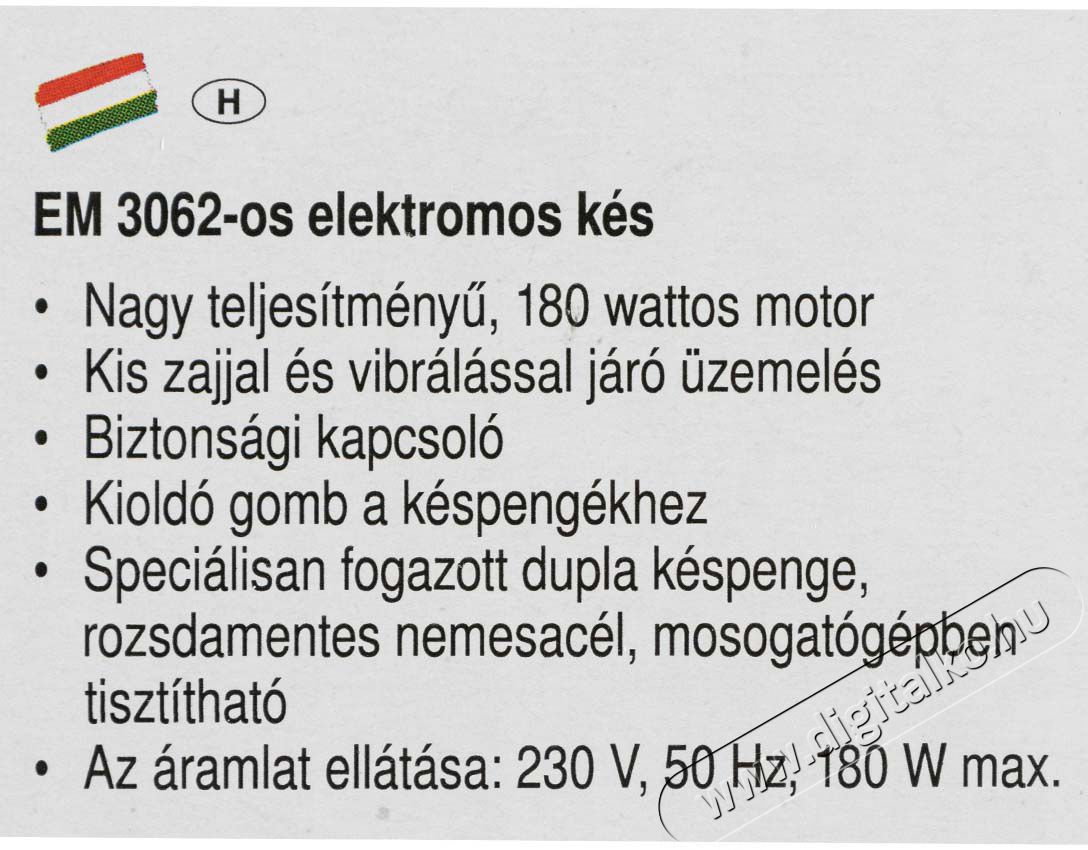 Clatronic EM 3062 elektromos k&eacute;s Konyhai term&eacute;kek - Konyhai kisg&eacute;p (elők&eacute;sz&iacute;t&eacute;s / feldolgoz&aacute;s) - Elektromos k&eacute;s - 322177
