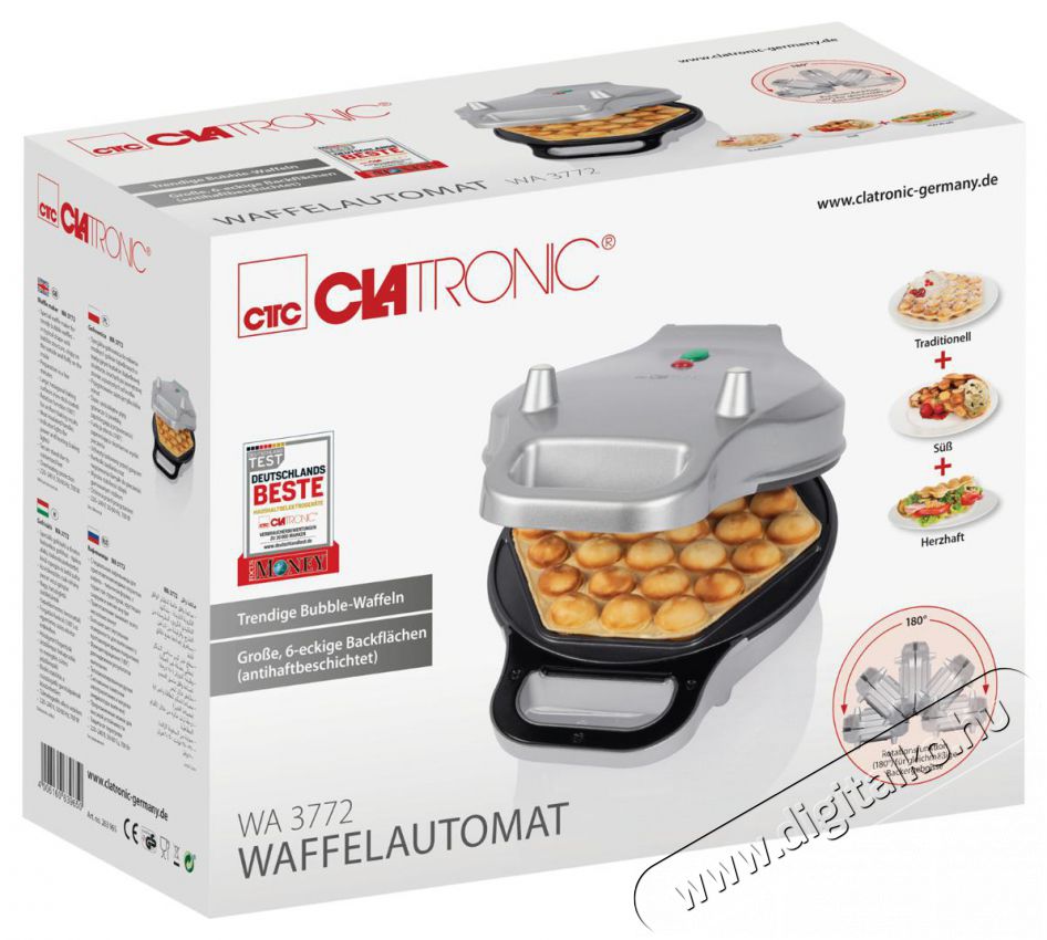 Clatronic WA 3772 gofris&uuml;tő - ez&uuml;st Konyhai term&eacute;kek - Konyhai kisg&eacute;p (s&uuml;t&eacute;s / főz&eacute;s / hűt&eacute;s / &eacute;telk&eacute;sz&iacute;t&eacute;s) - Melegszendvics / gofri s&uuml;tő - 374763