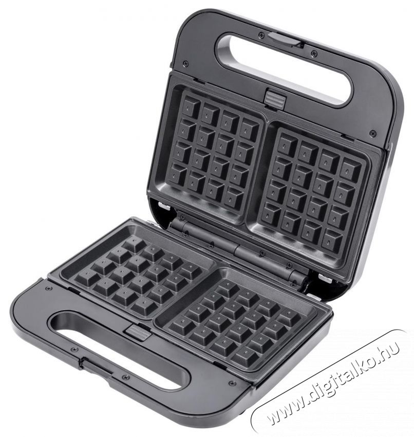 Daewoo szendvicss&uuml;tő, 3 az 1-ben, 800W, tapad&aacute;smentes lapok, cser&eacute;lhető t&aacute;lc&aacute;k, szendvics, gofri, grill, fűtől&aacute;mpa, termoszt&aacute;t, Cool Touch foganty&uacute;, z&aacute;r&oacute; lap Konyhai term&eacute;kek - Konyhai kisg&eacute;p (s&uuml;t&eacute;s / főz&eacute;s / hűt&eacute;s / &eacute;telk&eacute;sz&iacute;t&eacute;s) - Melegszendvics / gofri s&uuml;tő - 533197