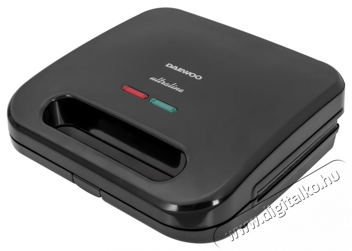 Daewoo szendvicss&uuml;tő, 3 az 1-ben, 800W, tapad&aacute;smentes lapok, cser&eacute;lhető t&aacute;lc&aacute;k, szendvics, gofri, grill, fűtől&aacute;mpa, termoszt&aacute;t, Cool Touch foganty&uacute;, z&aacute;r&oacute; lap Konyhai term&eacute;kek - Konyhai kisg&eacute;p (s&uuml;t&eacute;s / főz&eacute;s / hűt&eacute;s / &eacute;telk&eacute;sz&iacute;t&eacute;s) - Melegszendvics / gofri s&uuml;tő - 533197