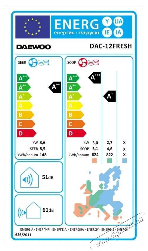 Daewoo 12000 BTU WI-FI Fresh kl&iacute;ma, Szerel&eacute;si k&eacute;szlet (3m), Ez&uuml;st H&aacute;ztart&aacute;s / Otthon / K&uuml;lt&eacute;r - Ventil&aacute;tor / L&eacute;gkondicion&aacute;l&oacute; - Split kl&iacute;ma - 536346