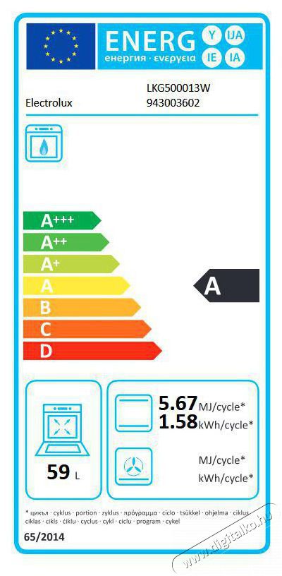 Electrolux LKG500013W g&aacute;ztűzhely Konyhai term&eacute;kek - S&uuml;tő-főzőlap, tűzhely (szabadon&aacute;ll&oacute;) - G&aacute;ztűzhely (szabadon&aacute;ll&oacute;) - 501442
