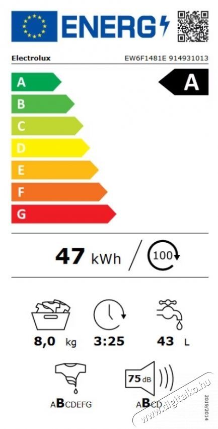 Electrolux EW6F1481E, mos&oacute;g&eacute;p, 8 kg, 1400 ford., A energiaoszt&aacute;ly, Inverteres motor &aacute;lland&oacute; m&aacute;gnessel, LED kijelző, SensiCare, TimeManager, feh&eacute;r H&aacute;ztart&aacute;s / Otthon / K&uuml;lt&eacute;r - Mos&oacute;g&eacute;p / sz&aacute;r&iacute;t&oacute;g&eacute;p - El&ouml;lt&ouml;ltős norm&aacute;l (60cm-ig) mos&oacute;g&eacute;p - 536422