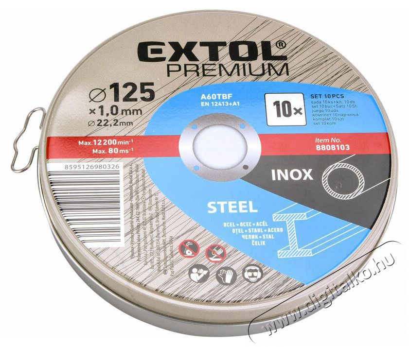 Extol Premium 8808103 V&Aacute;G&Oacute;KORONG 10 DB, AC&Eacute;LHOZ/INOXHOZ, K&Eacute;K, 125&times;1&times;22,2MM H&aacute;ztart&aacute;s / Otthon / K&uuml;lt&eacute;r - Szersz&aacute;m - Egy&eacute;b szersz&aacute;m - 516467